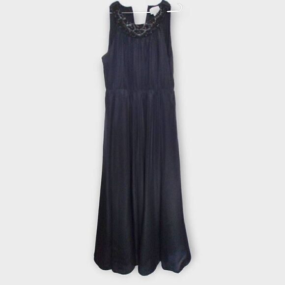 Soft Surroundings Womens Maxi Sz PL Black Dress Beaded Scoop Collar Elastic Wais - Picture 1 of 13
